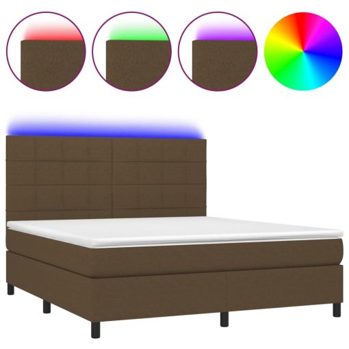 Box spring postelja z vzmetnico LED temno rjava 160x200cm blago - Image 2