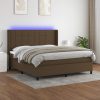 Box spring postelja z vzmetnico LED temno rjava 160x200cm blago