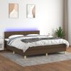 Box spring postelja z vzmetnico LED temno rjava 160x200cm blago