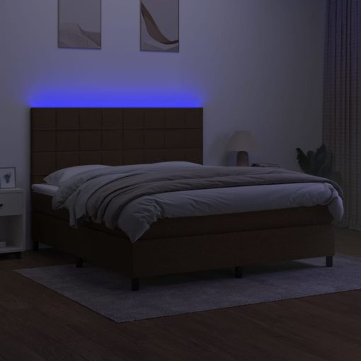 Box spring postelja z vzmetnico LED temno rjava 160x200cm blago - Image 4