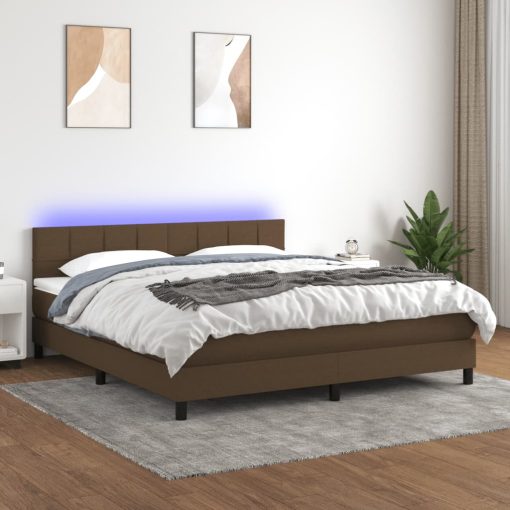 Box spring postelja z vzmetnico LED temno rjava 160x200cm blago