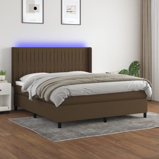 Box spring postelja z vzmetnico LED temno rjava 160x200cm blago