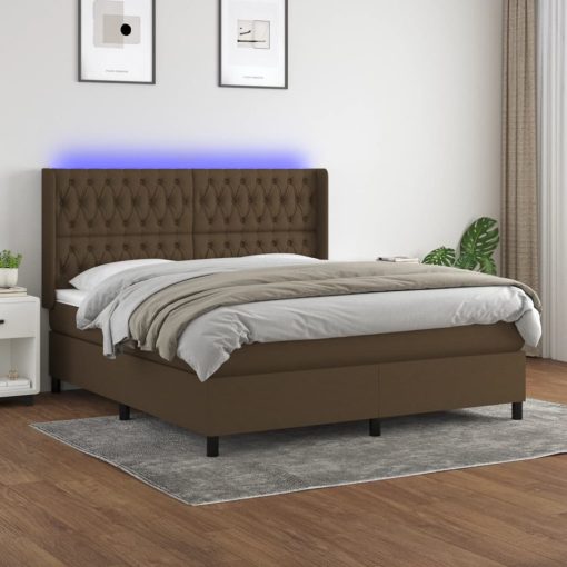 Box spring postelja z vzmetnico LED temno rjava 180x200cm blago