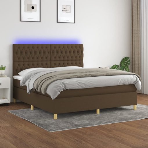 Box spring postelja z vzmetnico LED temno rjava 180x200cm blago