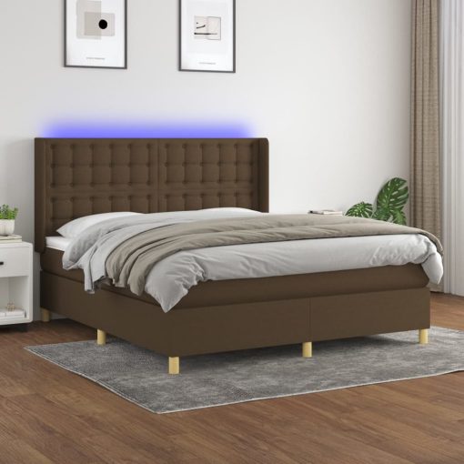 Box spring postelja z vzmetnico LED temno rjava 180x200cm blago