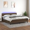 Box spring postelja z vzmetnico LED temno rjava 180x200cm blago