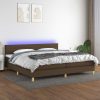 Box spring postelja z vzmetnico LED temno rjava 200x200cm blago