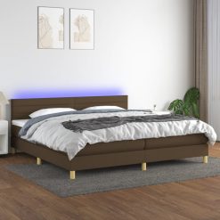 Box spring postelja z vzmetnico LED temno rjava 200x200cm blago