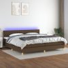 Box spring postelja z vzmetnico LED temno rjava 200x200cm blago