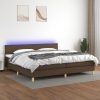 Box spring postelja z vzmetnico LED temno rjava 200x200cm blago