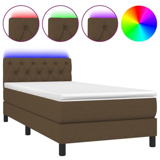 Box spring postelja z vzmetnico LED temno rjava 80x200 cm blago - Image 2