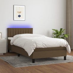 Box spring postelja z vzmetnico LED temno rjava 80x200 cm blago