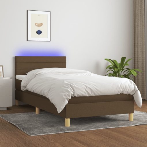 Box spring postelja z vzmetnico LED temno rjava 90x190 cm blago