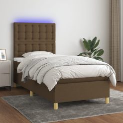 Box spring postelja z vzmetnico LED temno rjava 90x190 cm blago