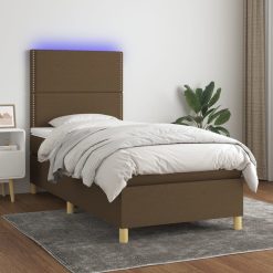 Box spring postelja z vzmetnico LED temno rjava 90x190 cm blago