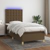 Box spring postelja z vzmetnico LED temno rjava 90x200 cm blago