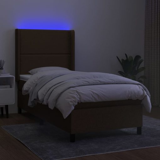 Box spring postelja z vzmetnico LED temno rjava 90x200 cm blago - Image 3