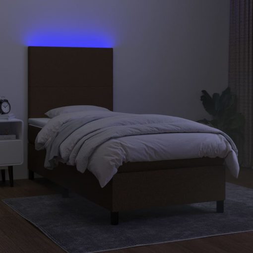 Box spring postelja z vzmetnico LED temno rjava 90x200 cm blago - Image 4