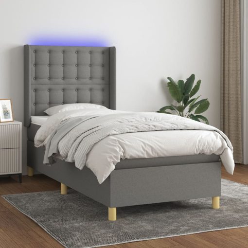 Box spring postelja z vzmetnico LED temno siva 100x200 cm blago