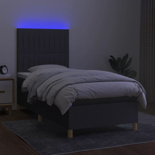 Box spring postelja z vzmetnico LED temno siva 100x200 cm blago - Image 4