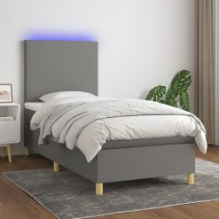 Box spring postelja z vzmetnico LED temno siva 100x200 cm blago