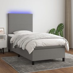 Box spring postelja z vzmetnico LED temno siva 100x200 cm blago