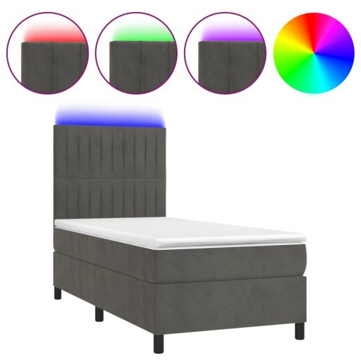 Box spring postelja z vzmetnico LED temno siva 100x200 cm žamet - Image 2