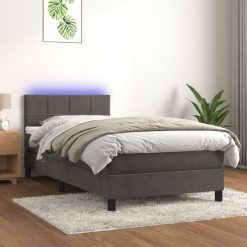 Box spring postelja z vzmetnico LED temno siva 100x200 cm žamet