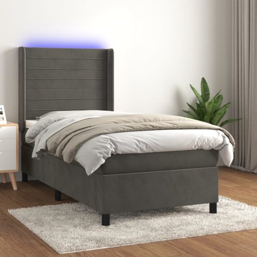 Box spring postelja z vzmetnico LED temno siva 100x200 cm žamet