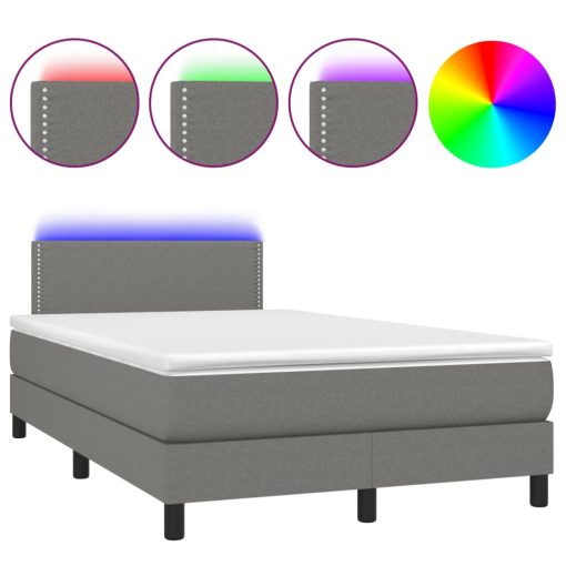 Box spring postelja z vzmetnico LED temno siva 120x200 cm blago - Image 2