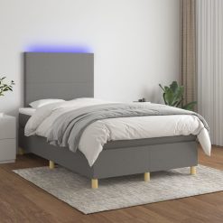 Box spring postelja z vzmetnico LED temno siva 120x200 cm blago