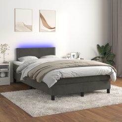 Box spring postelja z vzmetnico LED temno siva 120x200 cm žamet