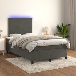 Box spring postelja z vzmetnico LED temno siva 120x200 cm žamet