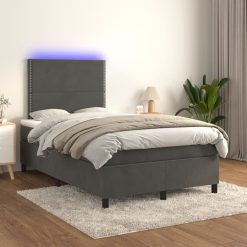 Box spring postelja z vzmetnico LED temno siva 120x200 cm žamet