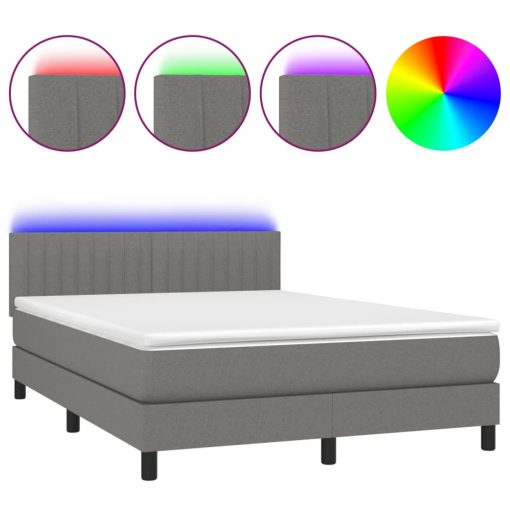 Box spring postelja z vzmetnico LED temno siva 140x190 cm blago - Image 2