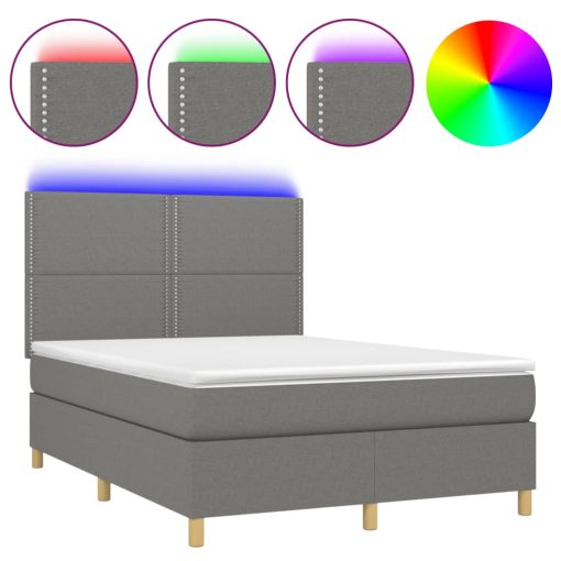 Box spring postelja z vzmetnico LED temno siva 140x190 cm blago - Image 2