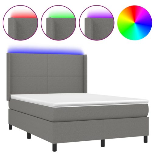 Box spring postelja z vzmetnico LED temno siva 140x190 cm blago - Image 2