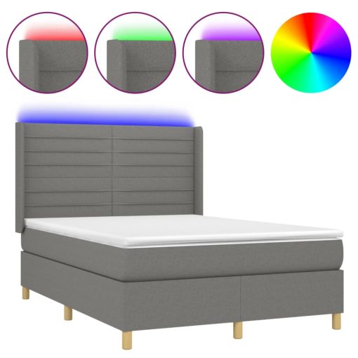 Box spring postelja z vzmetnico LED temno siva 140x190 cm blago - Image 2