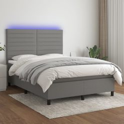 Box spring postelja z vzmetnico LED temno siva 140x190 cm blago