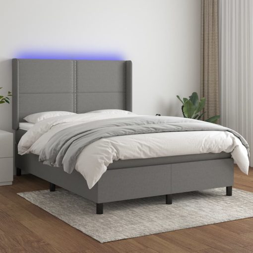 Box spring postelja z vzmetnico LED temno siva 140x190 cm blago