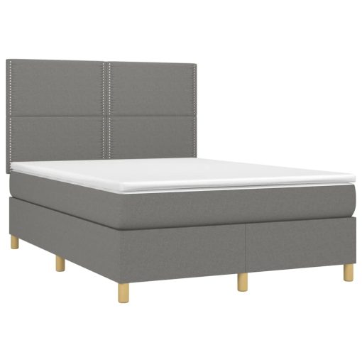 Box spring postelja z vzmetnico LED temno siva 140x190 cm blago - Image 3