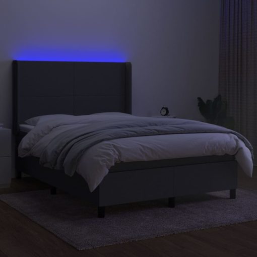 Box spring postelja z vzmetnico LED temno siva 140x190 cm blago - Image 3