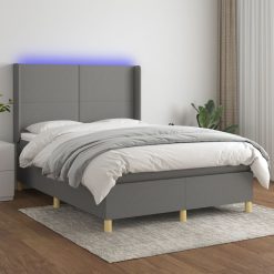 Box spring postelja z vzmetnico LED temno siva 140x190 cm blago