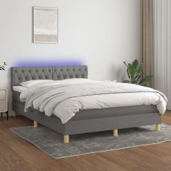 Box spring postelja z vzmetnico LED temno siva 140x190 cm blago