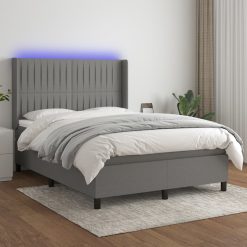 Box spring postelja z vzmetnico LED temno siva 140x190 cm blago