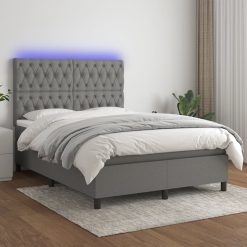 Box spring postelja z vzmetnico LED temno siva 140x190 cm blago