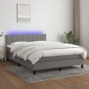 Box spring postelja z vzmetnico LED temno siva 140x190 cm blago