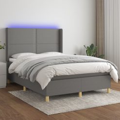 Box spring postelja z vzmetnico LED temno siva 140x190 cm blago