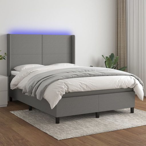 Box spring postelja z vzmetnico LED temno siva 140x190 cm blago