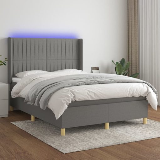 Box spring postelja z vzmetnico LED temno siva 140x190 cm blago